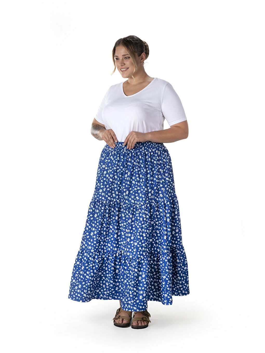 Beyaz Büyük Beden Kısa Kol Basic T-shirt 12481903-1