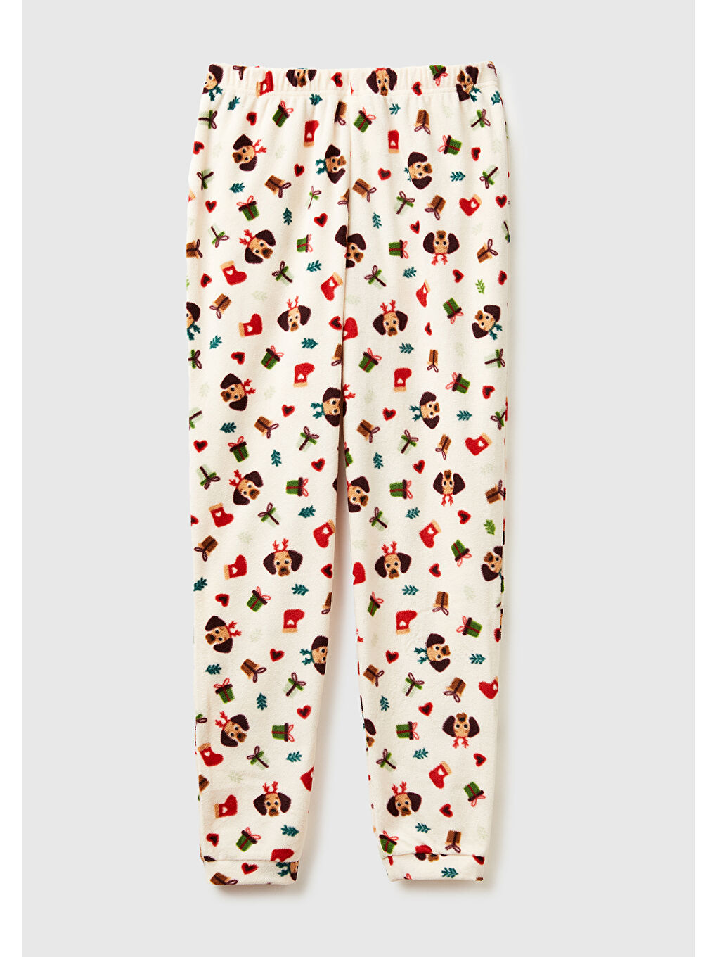 Kadın Ekru Mix Xmas Desenli Polar Pijama Altı