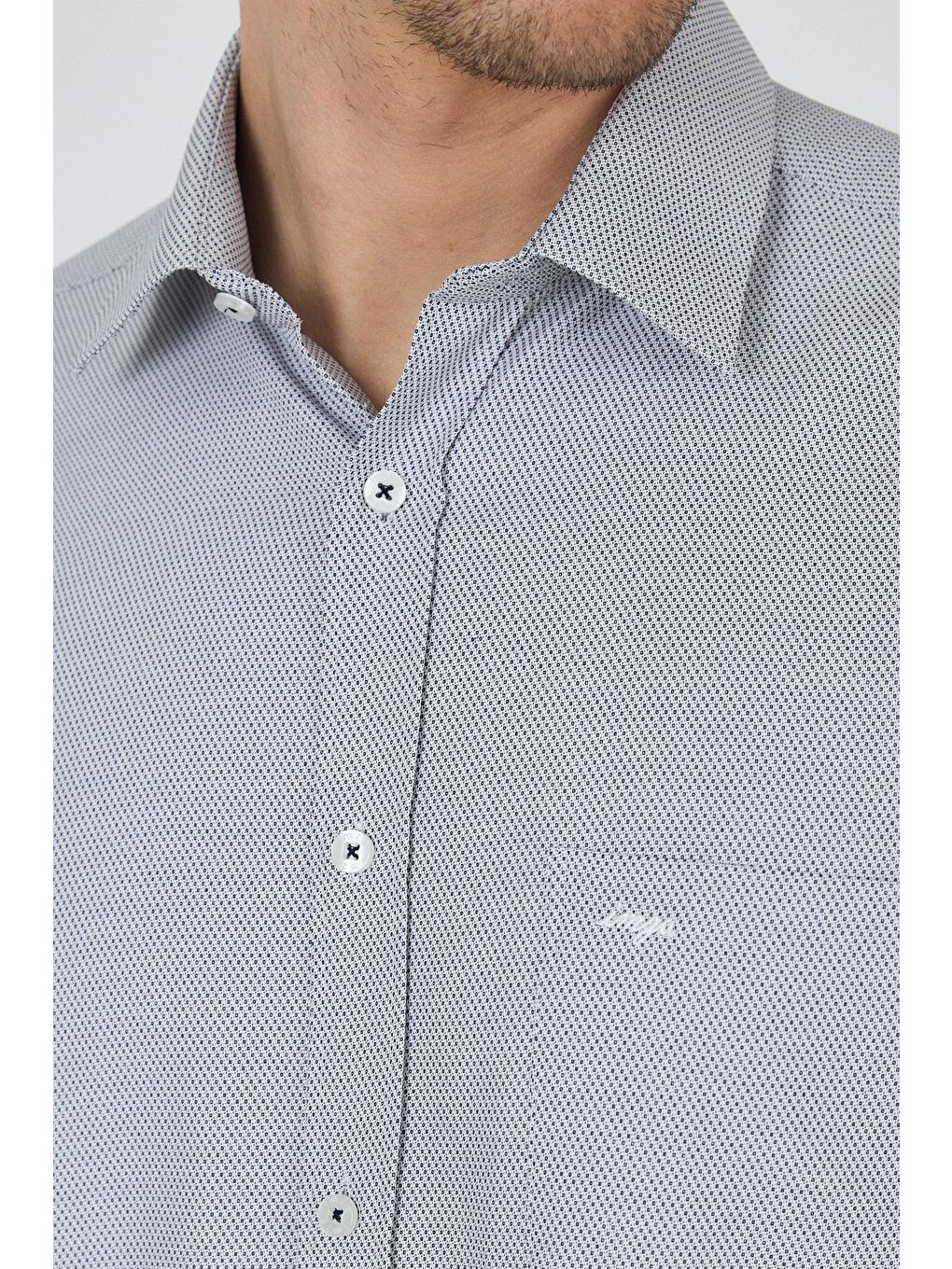 Siyah Sert Yaka Kendinden Desenli Classic Pamuklu Comfort Fit Büyük Beden Gömlek 1004250220-3