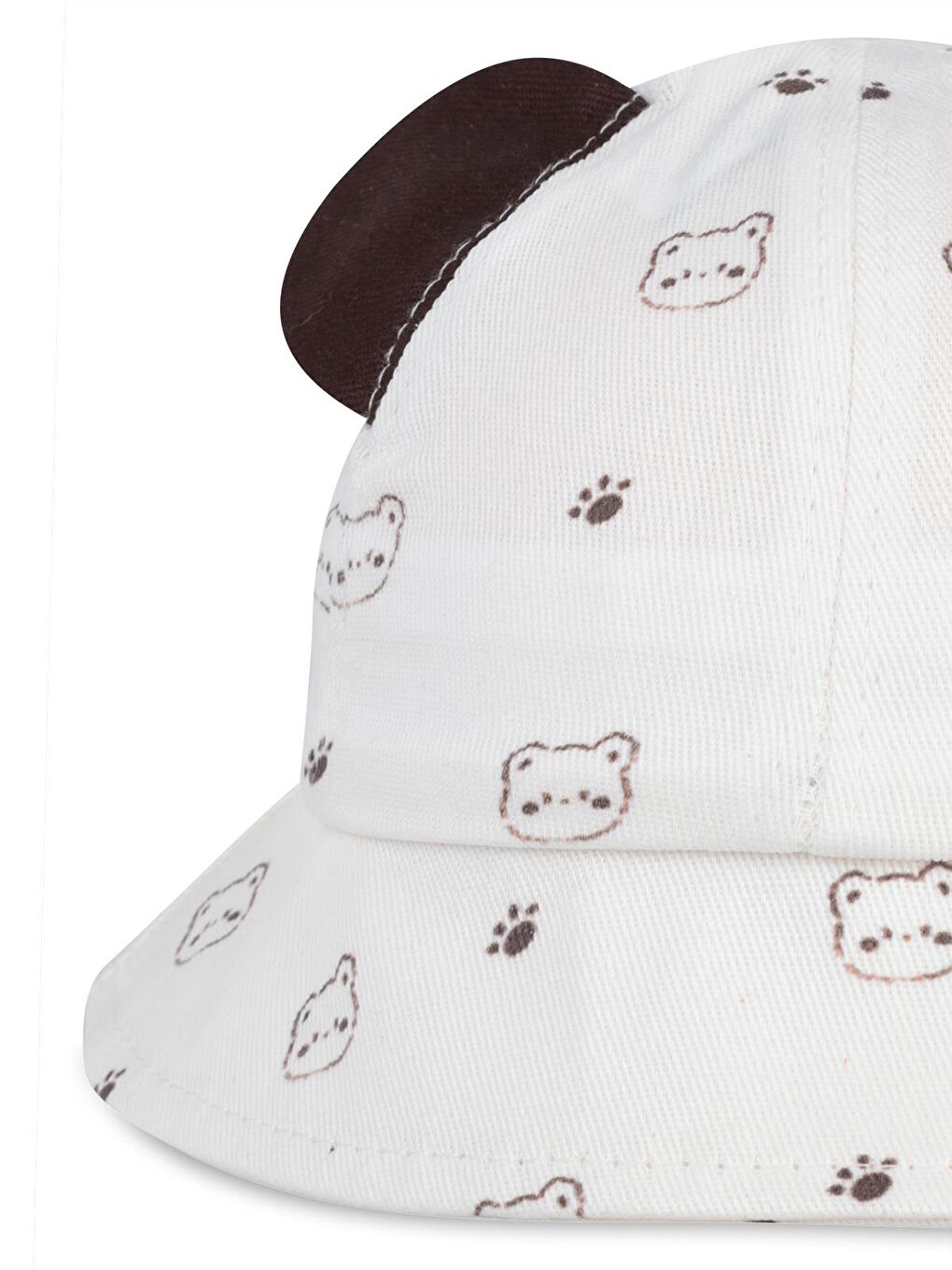 Baby Kulaklı Bear Desen 6-18 Ay Erkek Bebek Bucket Şapka - Beyaz Standart-1