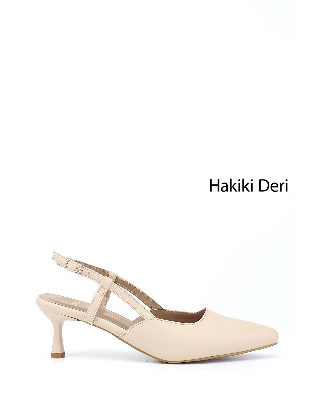 Bej Kadın YENİ BEJ İnce Topuklu Arkası Açık Hakiki Deri Ayakkabı