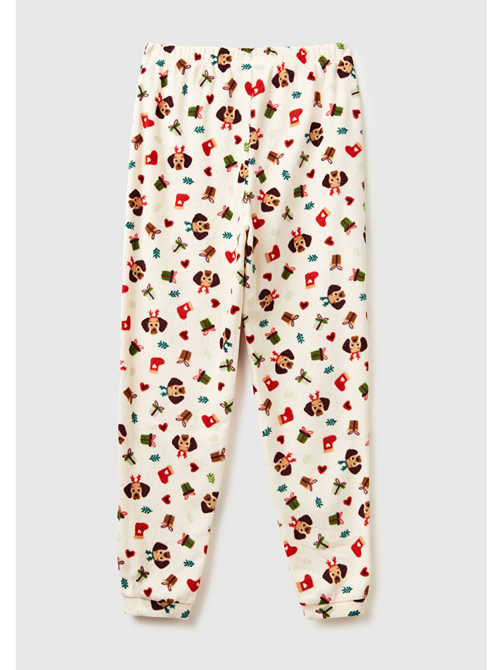 Kadın Ekru Mix Xmas Desenli Polar Pijama Altı-1