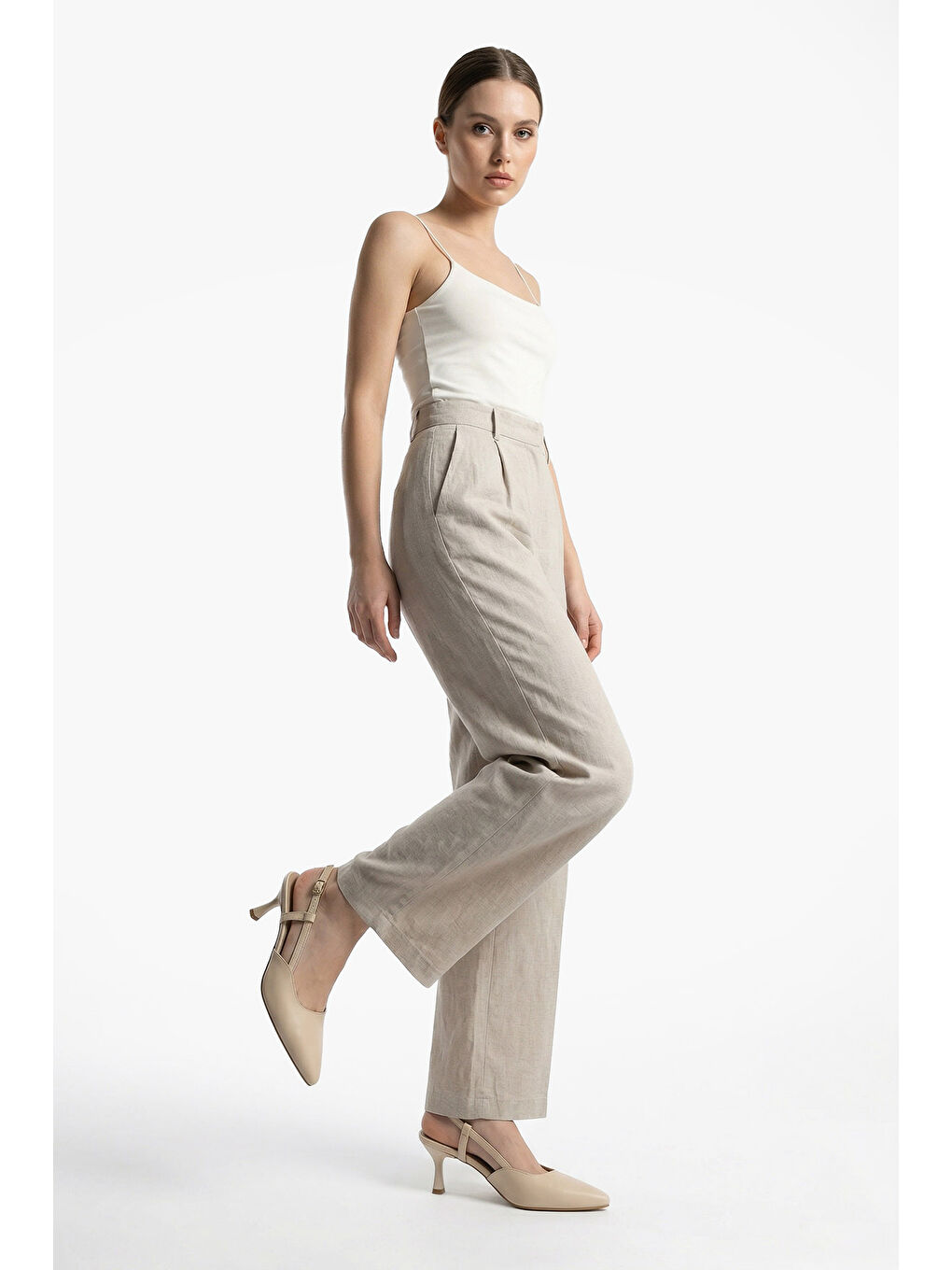 Bej Kadın YENİ BEJ İnce Topuklu Arkası Açık Hakiki Deri Ayakkabı-2