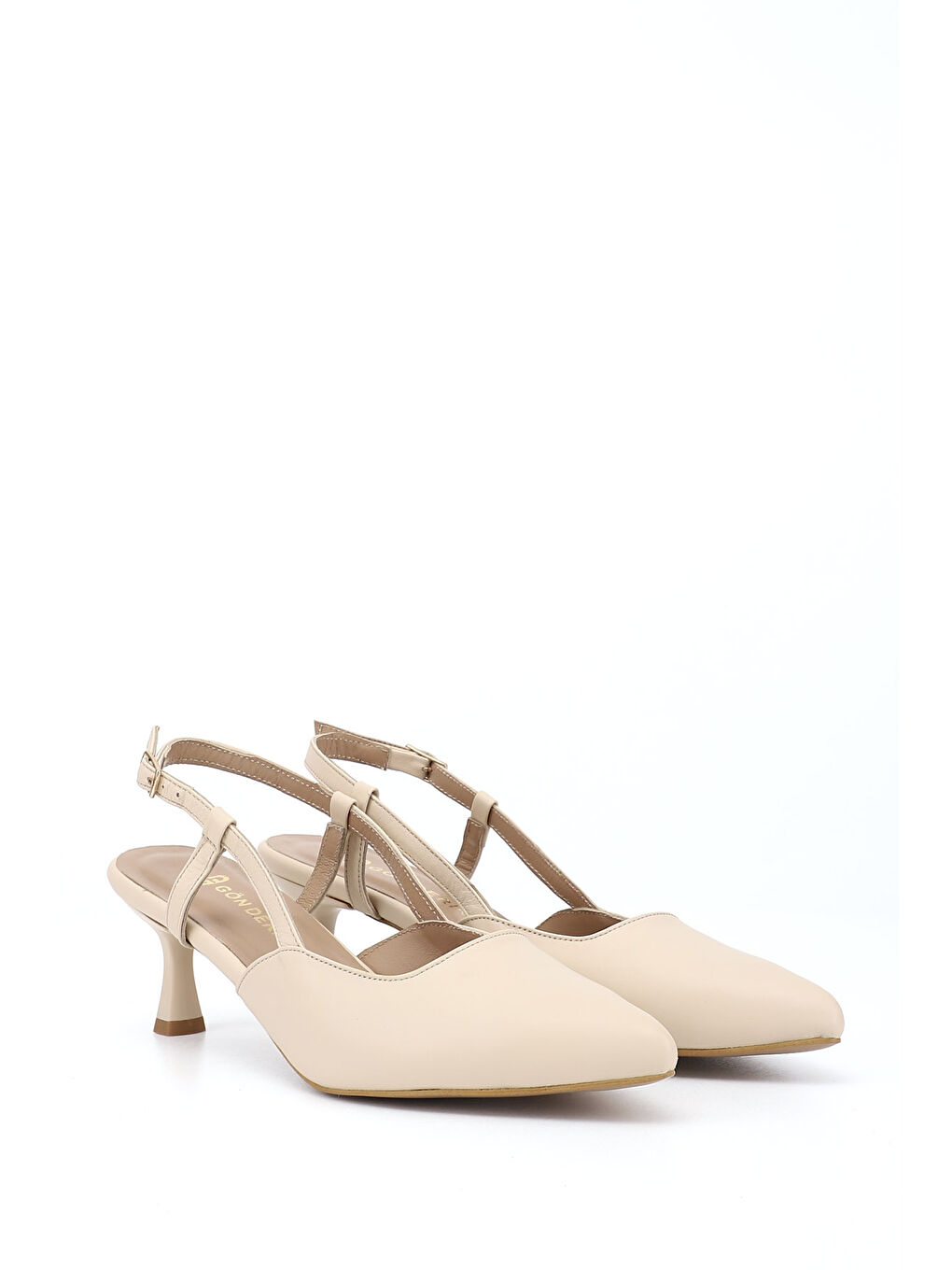 Bej Kadın YENİ BEJ İnce Topuklu Arkası Açık Hakiki Deri Ayakkabı-3