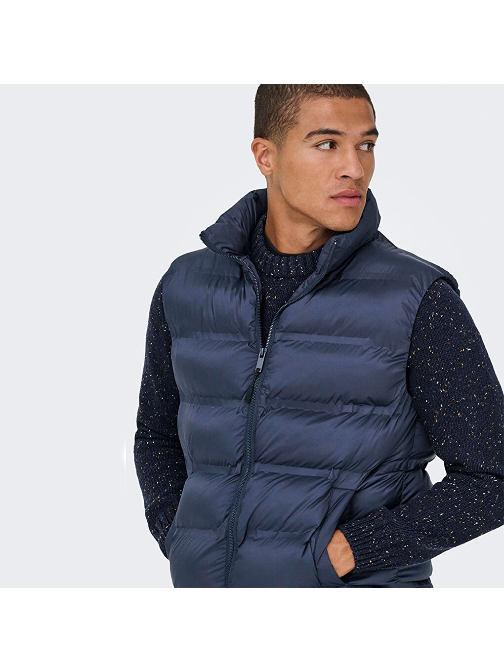 Union Seamless Life Puffer Erkek Lacivert Dik Yaka Yelek-1