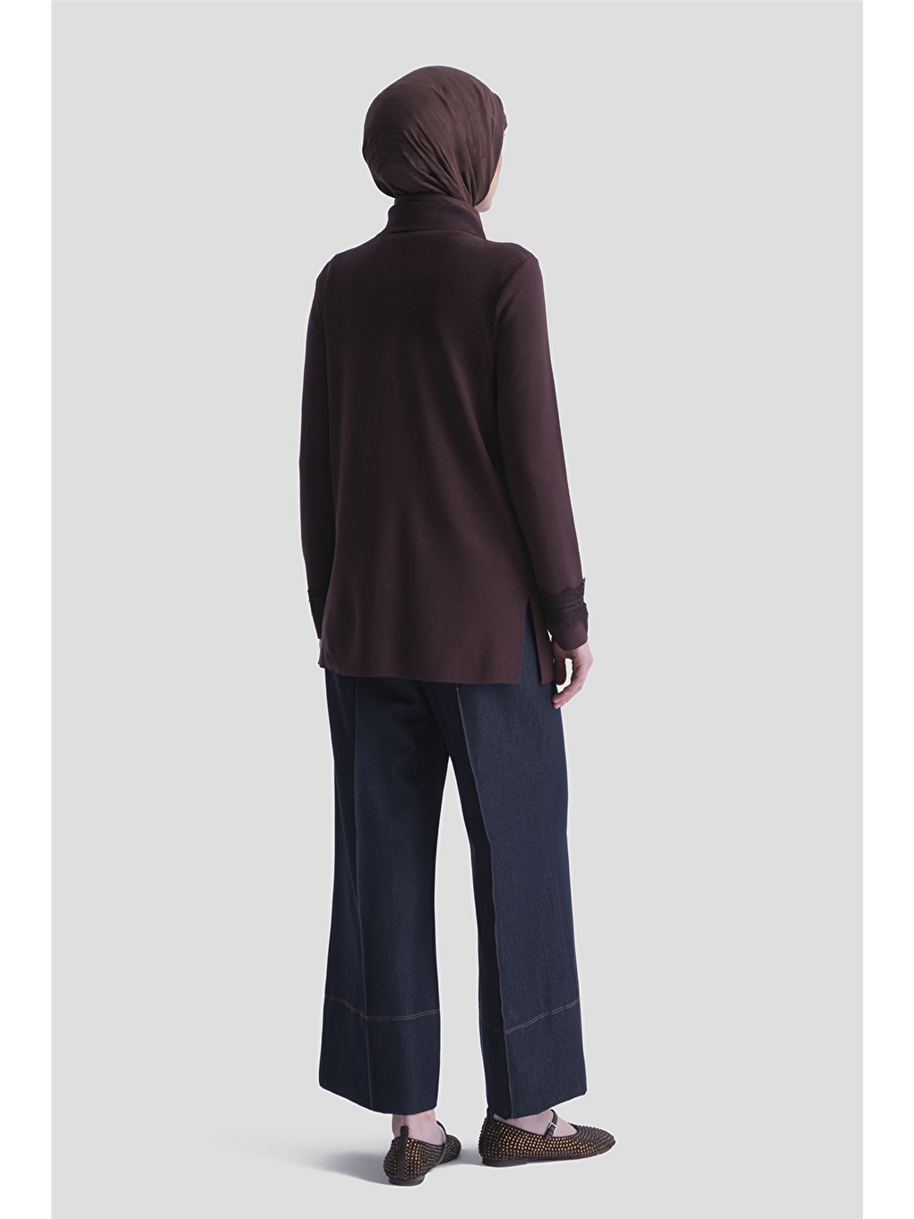 Kahverengi Dantelli Rayon Hırka Acı Kahve-4