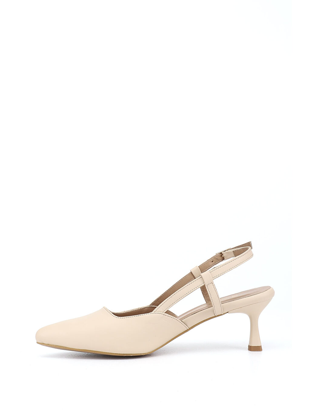 Bej Kadın YENİ BEJ İnce Topuklu Arkası Açık Hakiki Deri Ayakkabı-4