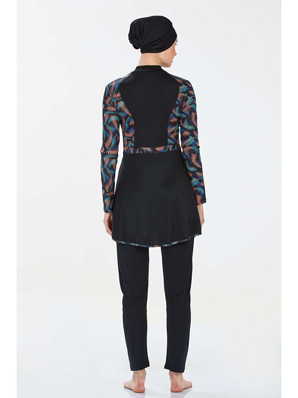 Lacivert Desenli 4 Lü Tesettür Mayo-1