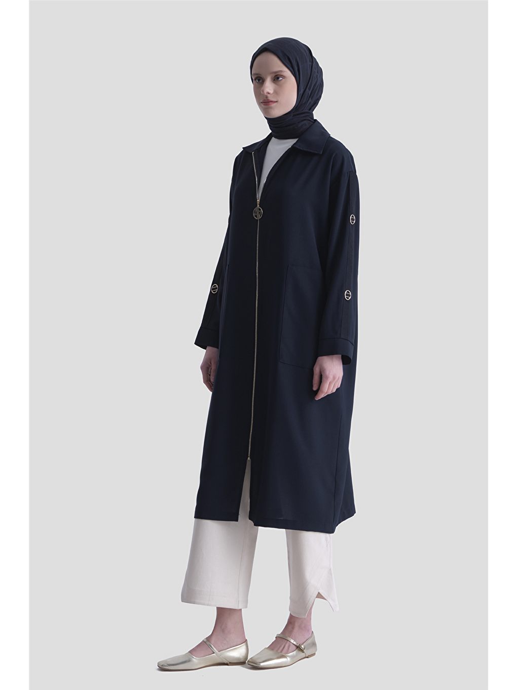 Fermuarlı Ferace Lacivert-1