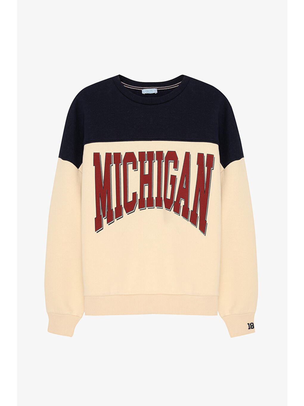 Michigan Baskılı Oversize Sweatshirt Bej