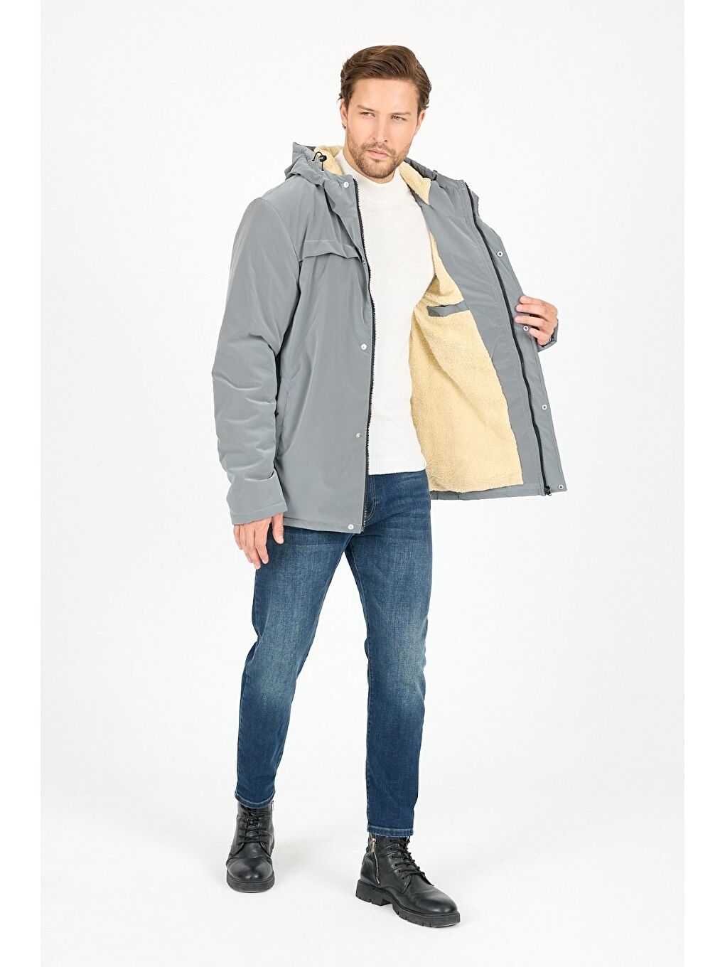 Gri Vibes x Avmteks Kürklü Kapüşon Detaylı Mont 001-2