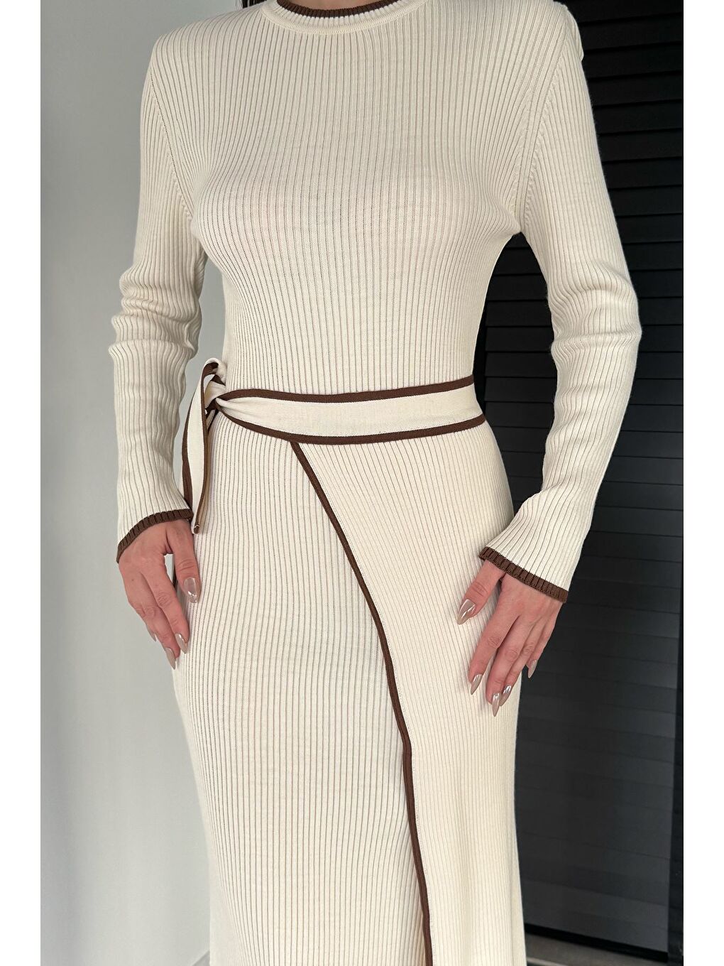 Bej Kadın Triko Elbise-3