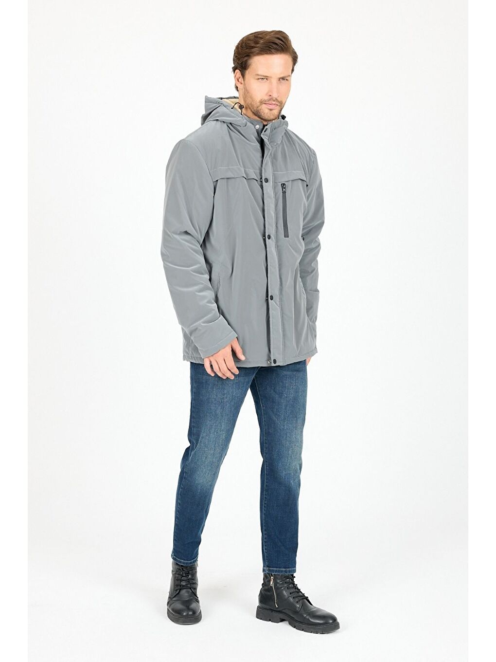 Gri Vibes x Avmteks Kürklü Kapüşon Detaylı Mont 001-3