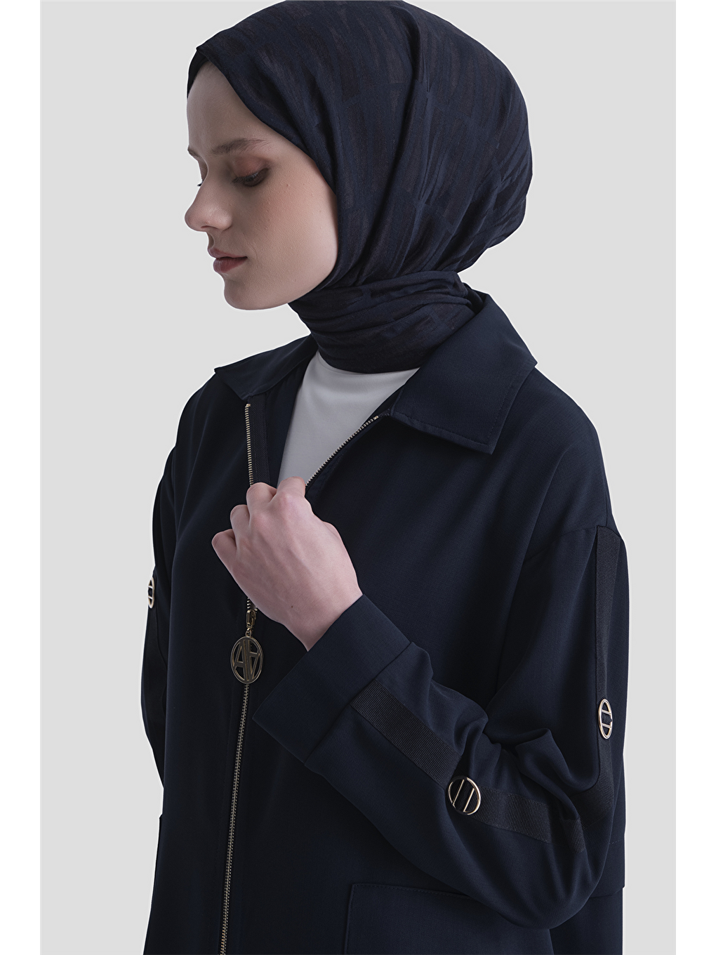 Fermuarlı Ferace Lacivert-2