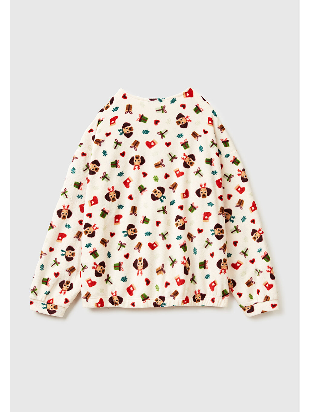 Kadın Ekru Mix Xmas Desenli Polar Pijama Üstü-1