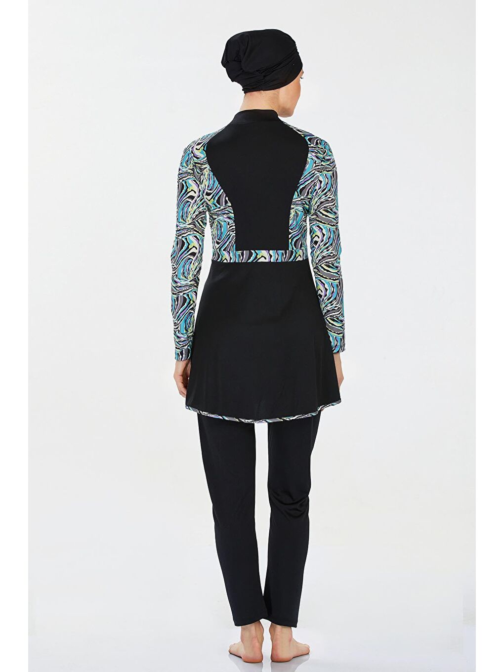 Mavi Desenli 4 Lü Tesettür Mayo-1