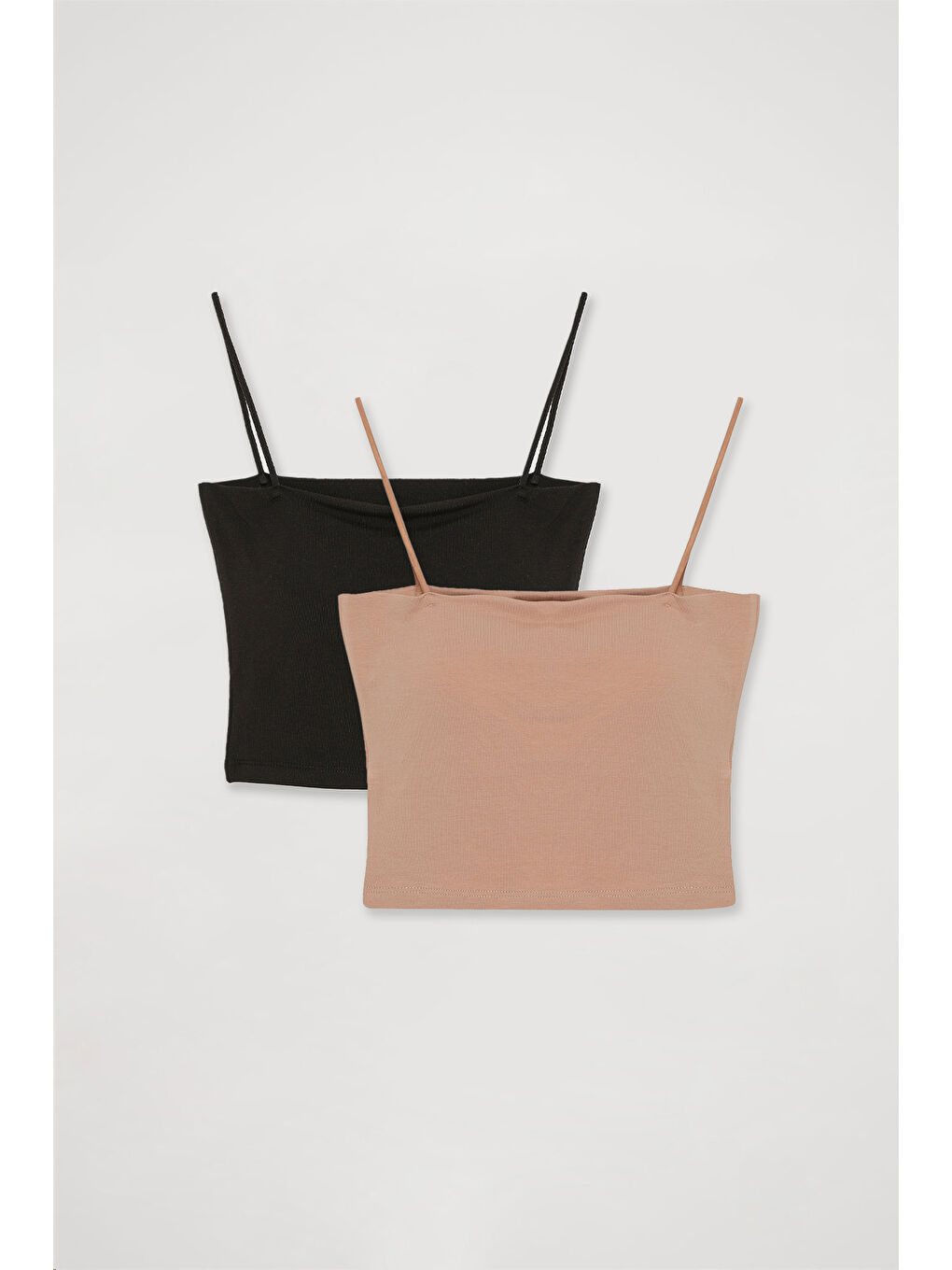 Modal Askılı Crop Basic Atlet 2' li Paket Siyah-Bej