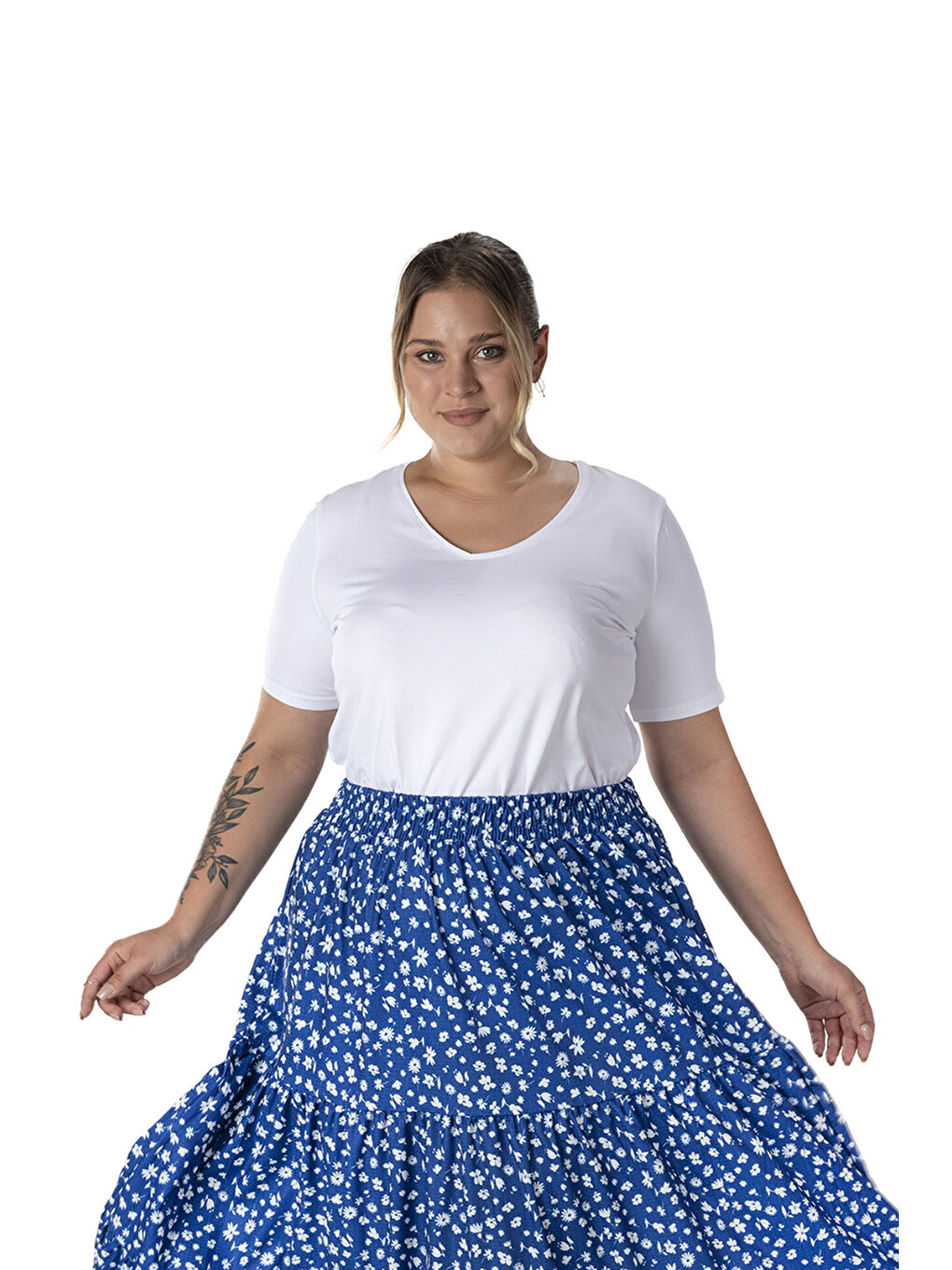 Beyaz Büyük Beden Kısa Kol Basic T-shirt 12481903-4