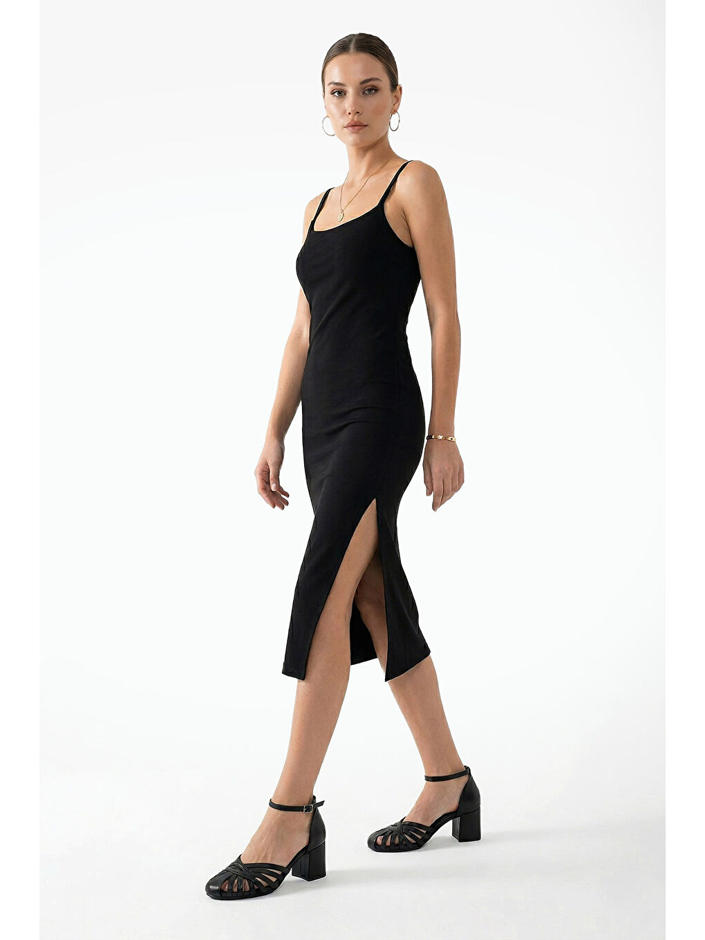 Siyah Kadın SİYAH Kalın Topuklu Hakiki Deri Ayakkabı-2