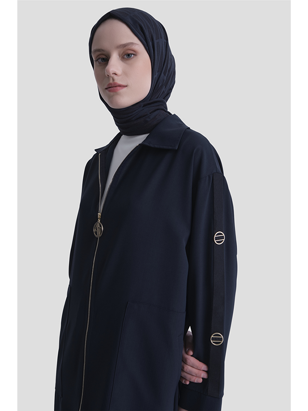 Fermuarlı Ferace Lacivert-3