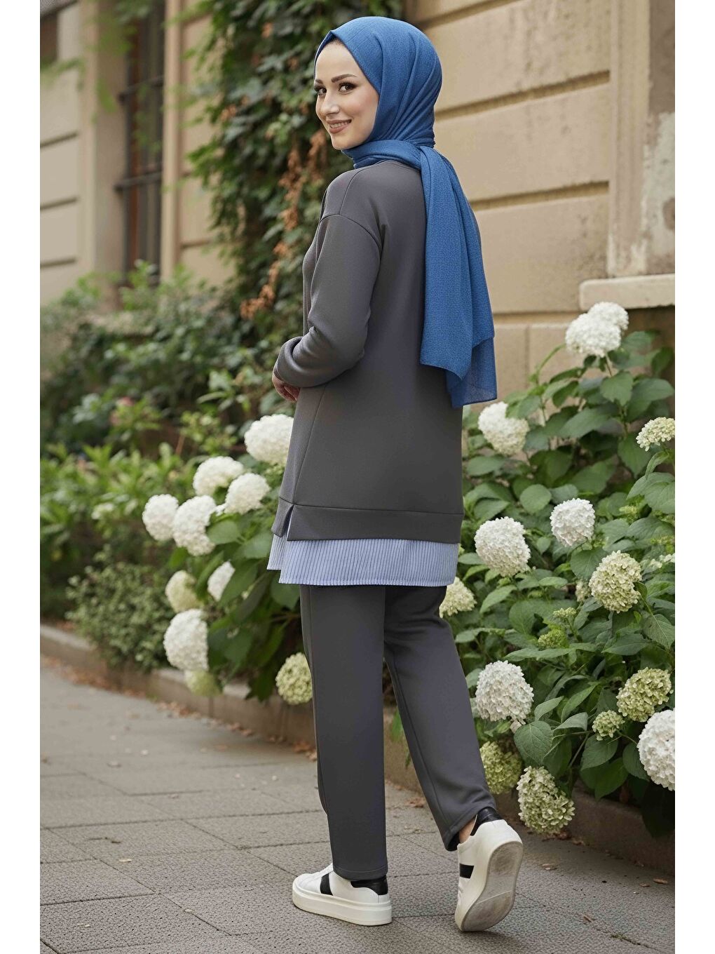 Eteği Çizgili Modal İkili Takım Gri - 28028-GRI-2