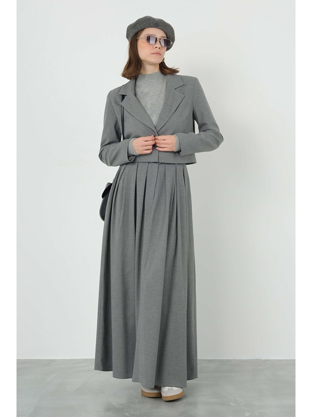 Gri Crop Blazer Ceket Duman-1