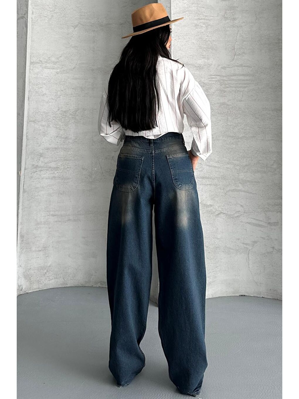 Kahverengi Yan Cepli Baggy Pantolon Kahve Tint Yikama - 27359-5