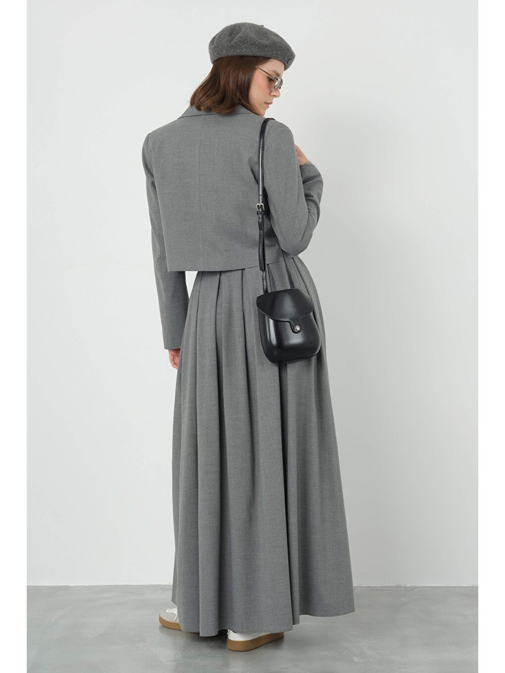 Gri Crop Blazer Ceket Duman-2