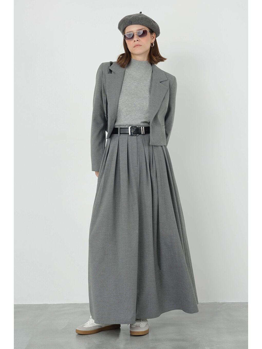 Gri Crop Blazer Ceket Duman-3