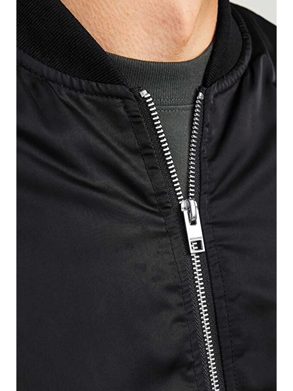 Unisex İçi Astarlı Düz Bomber Ceket - Siyah-1