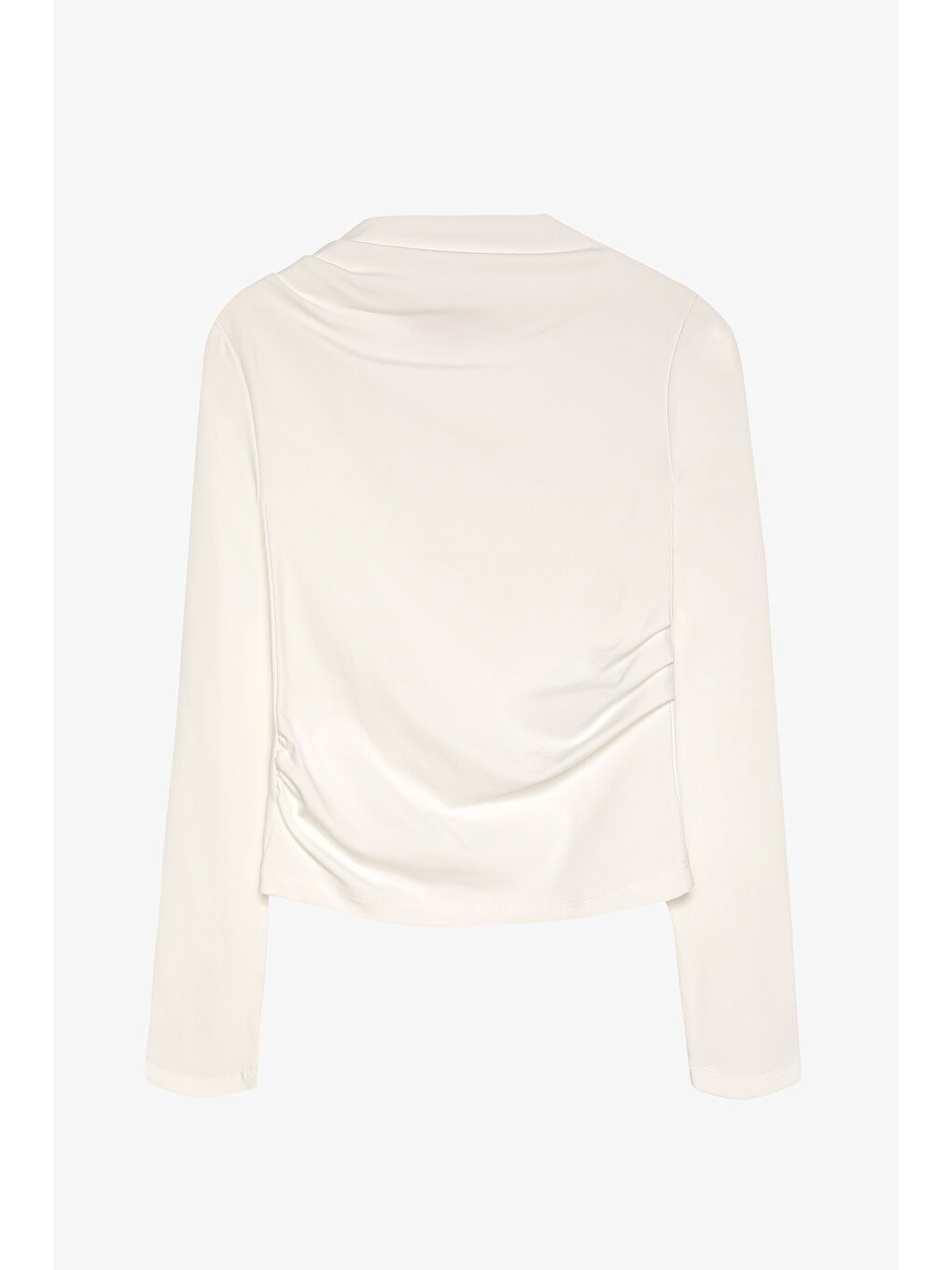 Drapeli Yüksek Yaka Uzun Kollu Basic Bluz Ekru