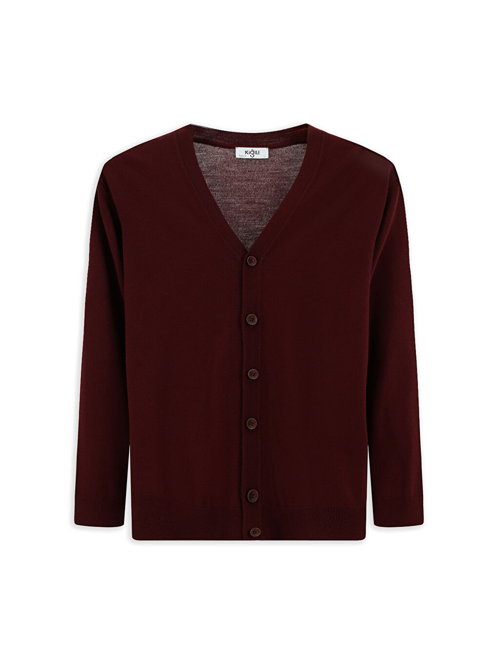 Bordo V Yaka Düğmeli Yünlü Örme Triko Hırka-5