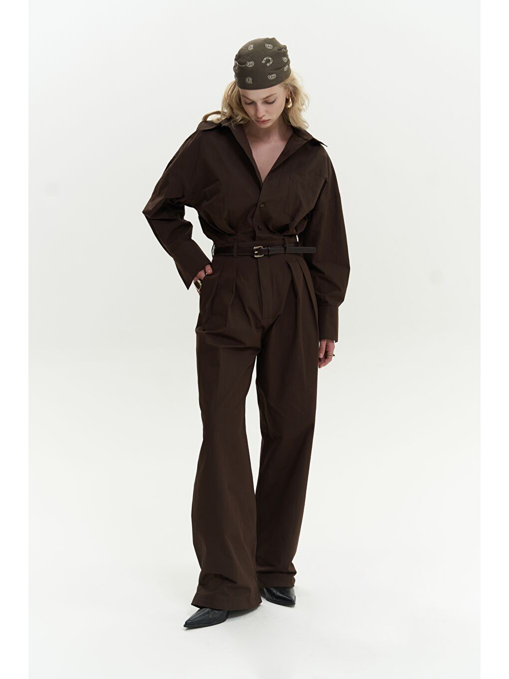 Kahverengi Olney Kemer Detay Uzun Kahve Tulum