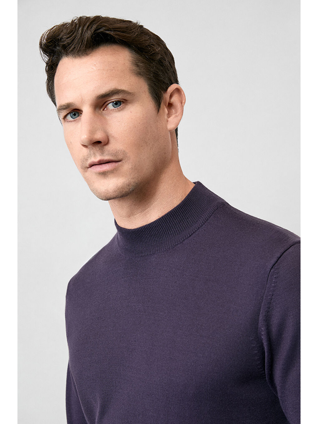 Mor Yarım Balıkçı Yaka Regular Fit Yünlü Basic Örme Triko Kazak-2