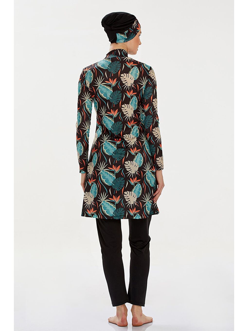 Siyah Desenli 4 Lü Tesettür Mayo-1