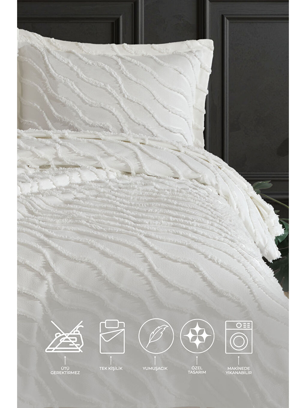 Ekru Verona Yatak Örtüsü Tek Kişilik (180x240 cm) Krem-1