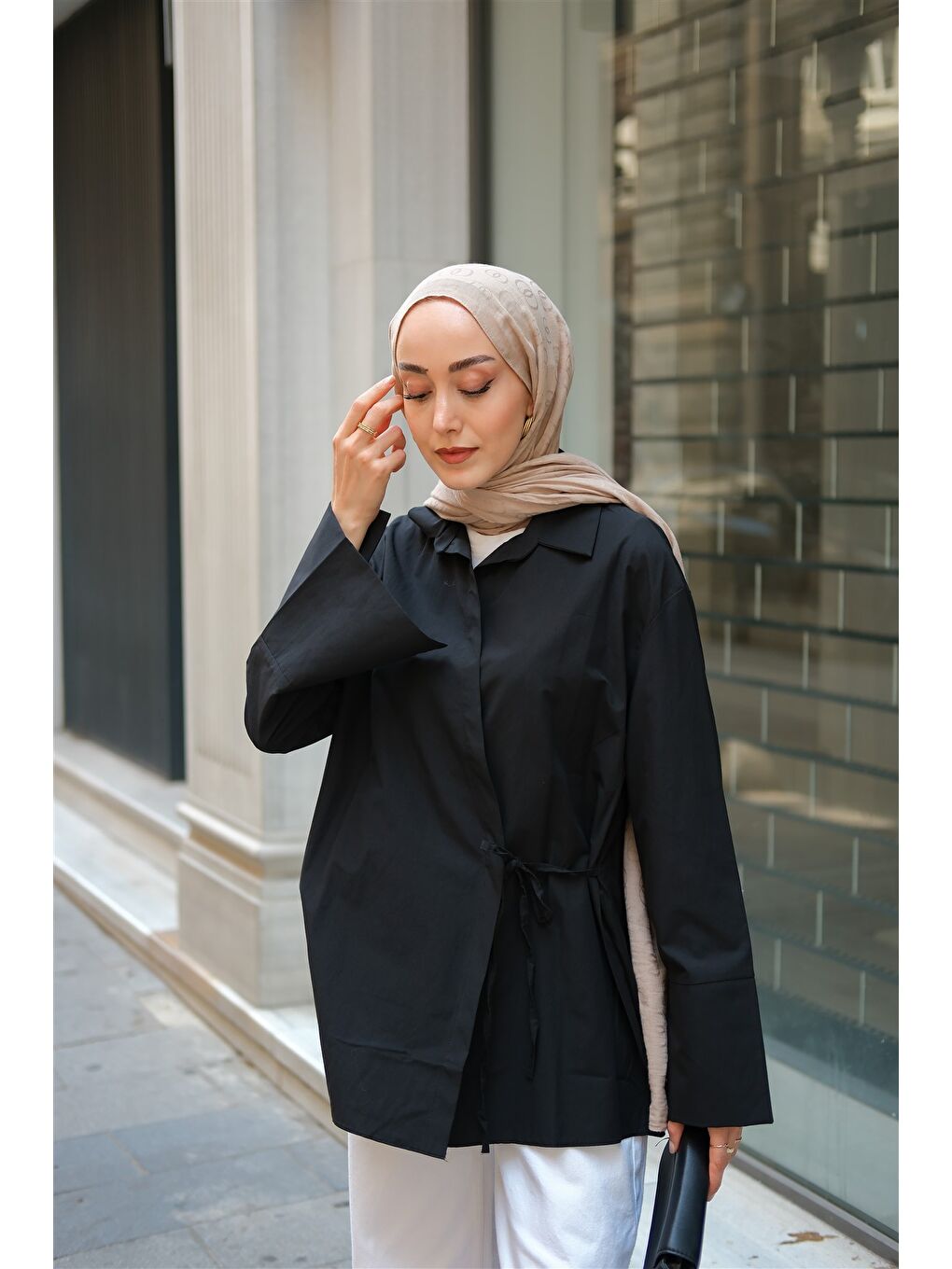 Kadın Yandan Bağlamalı Gömlek Siyah