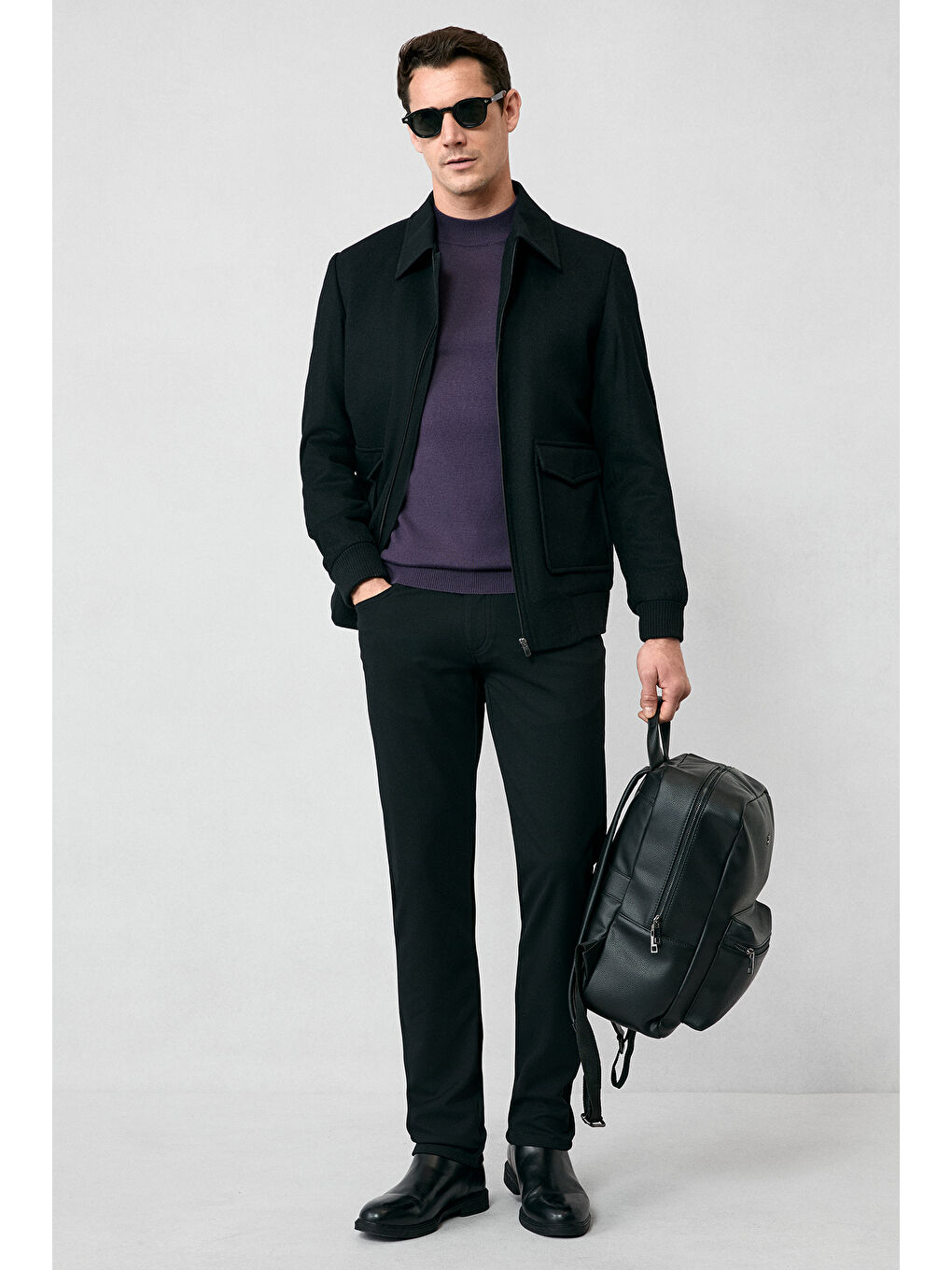 Mor Yarım Balıkçı Yaka Regular Fit Yünlü Basic Örme Triko Kazak-3