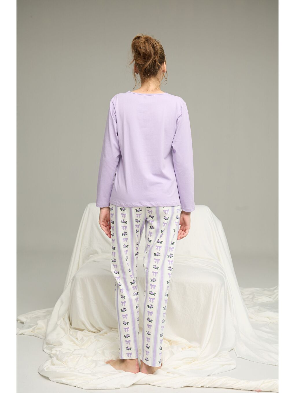 Lila Desenli Örme Pamuklu Pijama Takım25240234-2