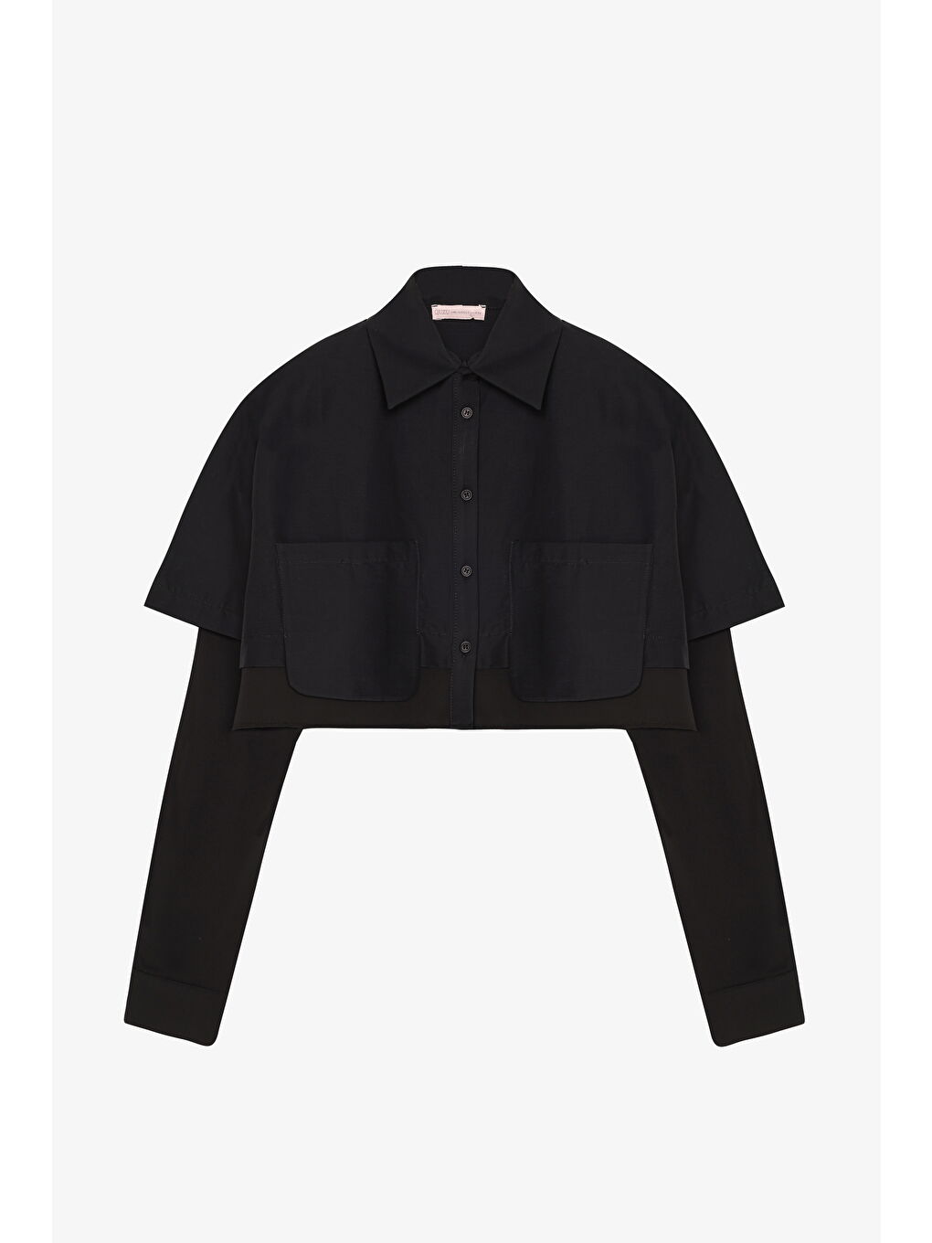 Çift Kat Görünümlü Crop Gömlek Siyah