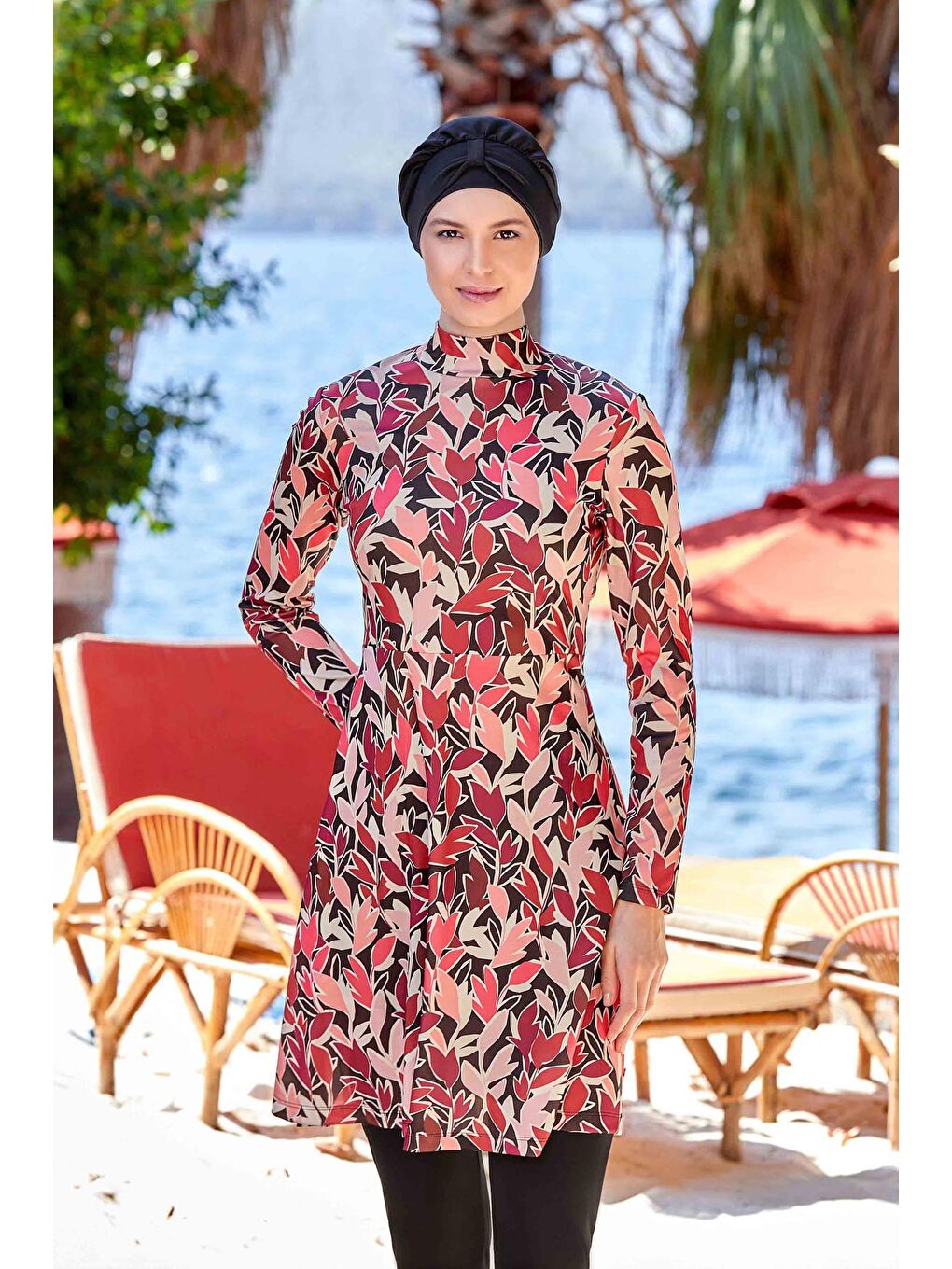 Bordo Desenli 4 Lü Tesettür Mayo