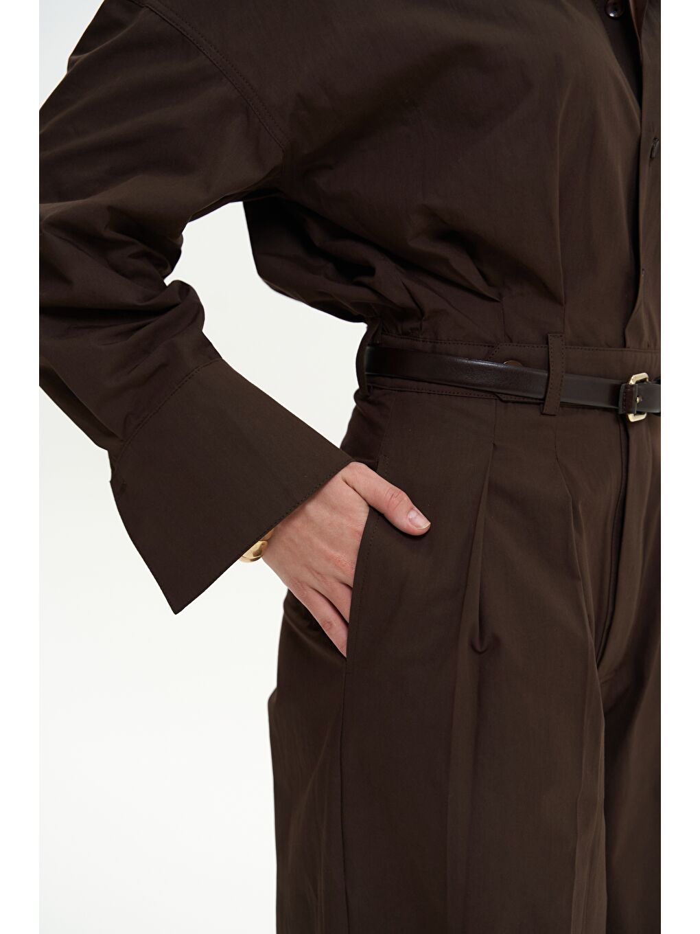 Kahverengi Olney Kemer Detay Uzun Kahve Tulum-6