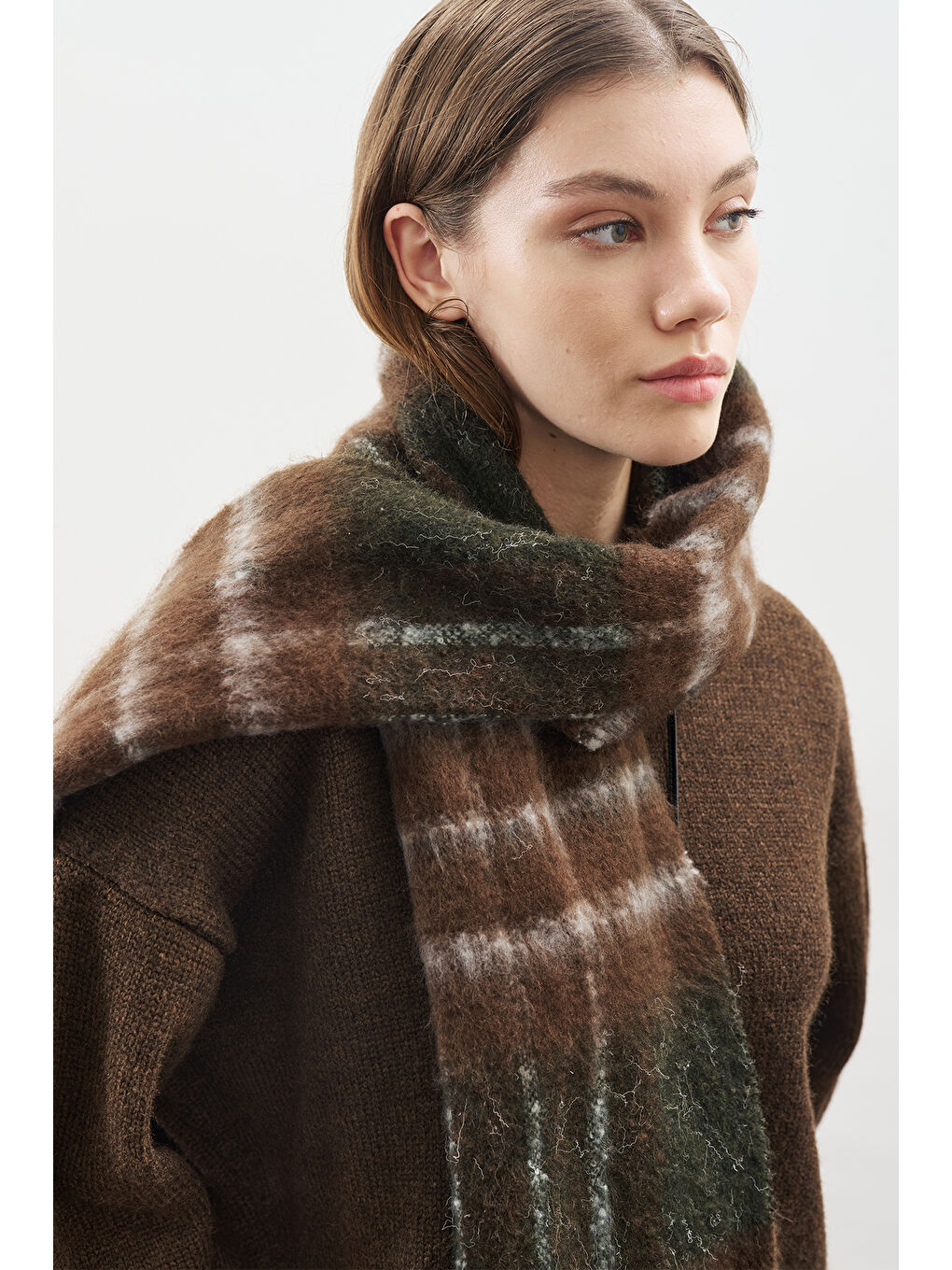 Ekose Desenli Atkı Gri