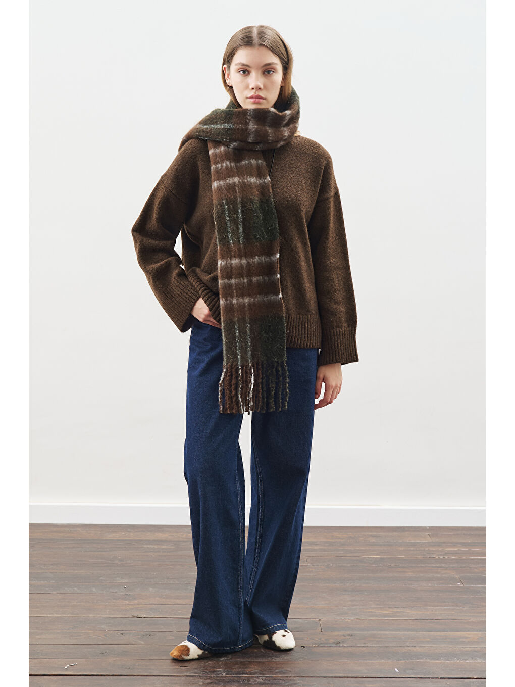 Ekose Desenli Atkı Gri-1