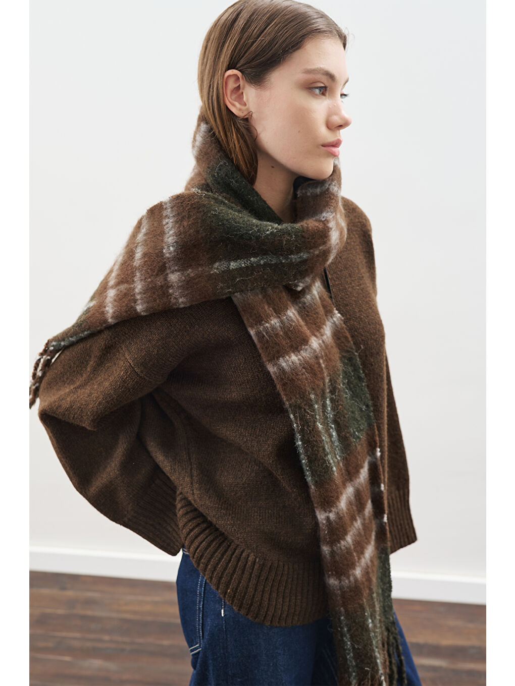 Ekose Desenli Atkı Gri-2