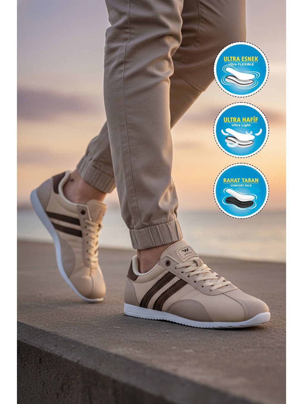 Bej Kahve Bağcıklı Hafif Erkek Spor Ayakkabı 2001 Tares M-2