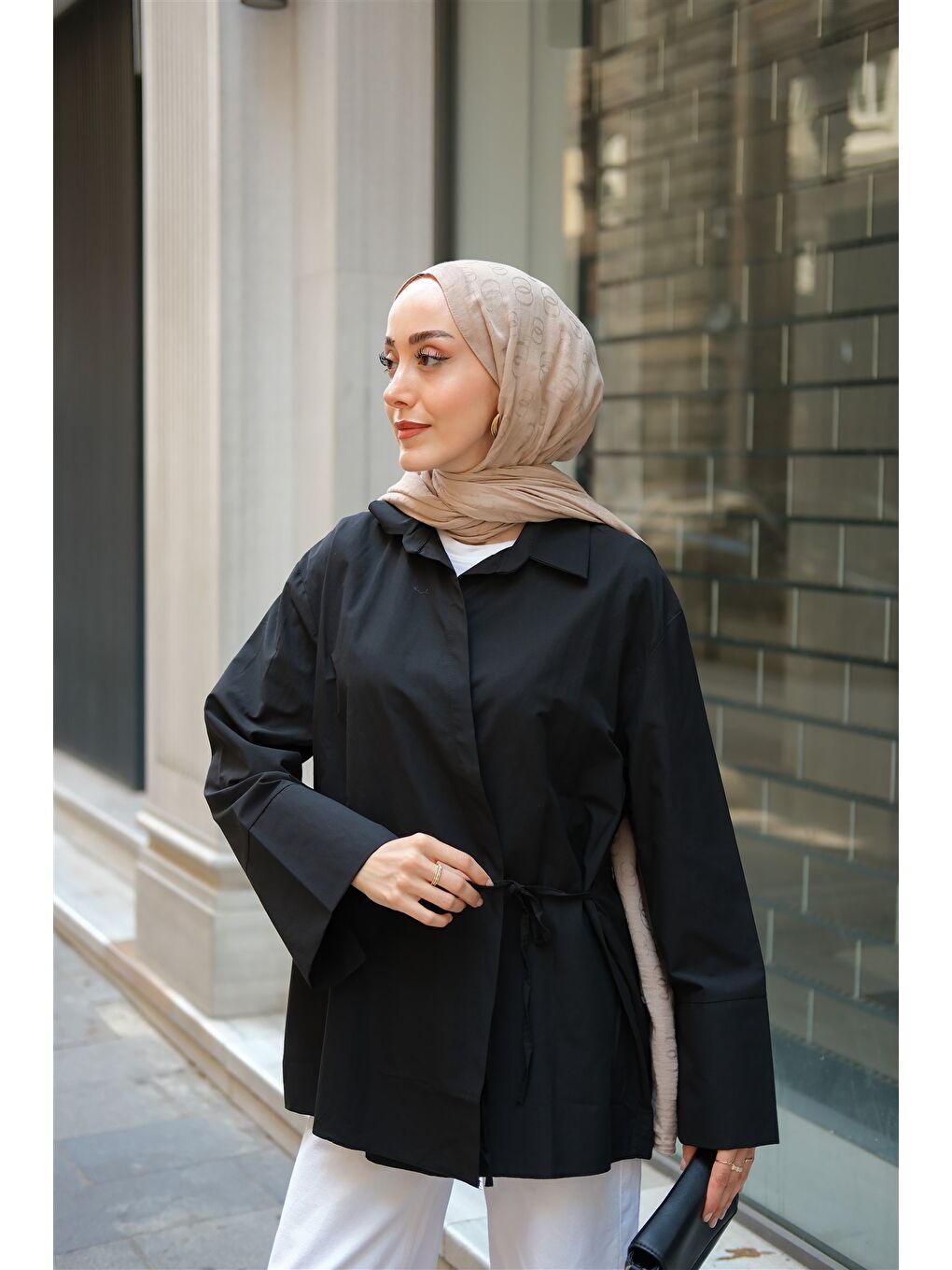 Kadın Yandan Bağlamalı Gömlek Siyah-2