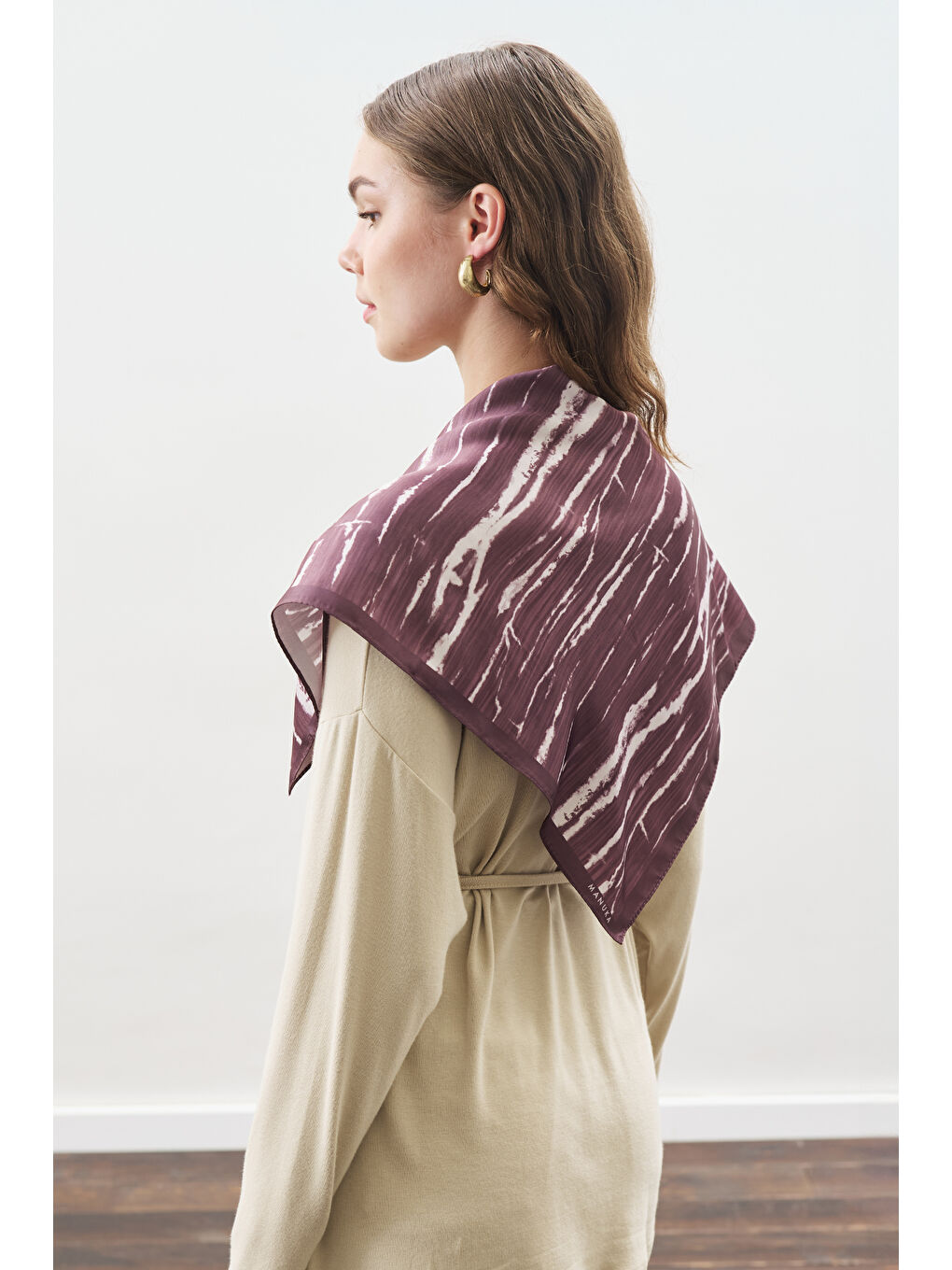 Bordo Desenli Orta Boy Saten Fular Vıe-1