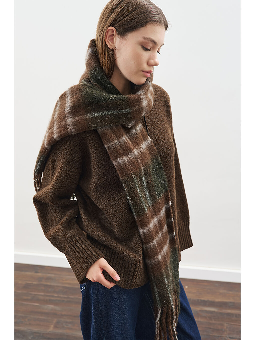 Ekose Desenli Atkı Gri-3