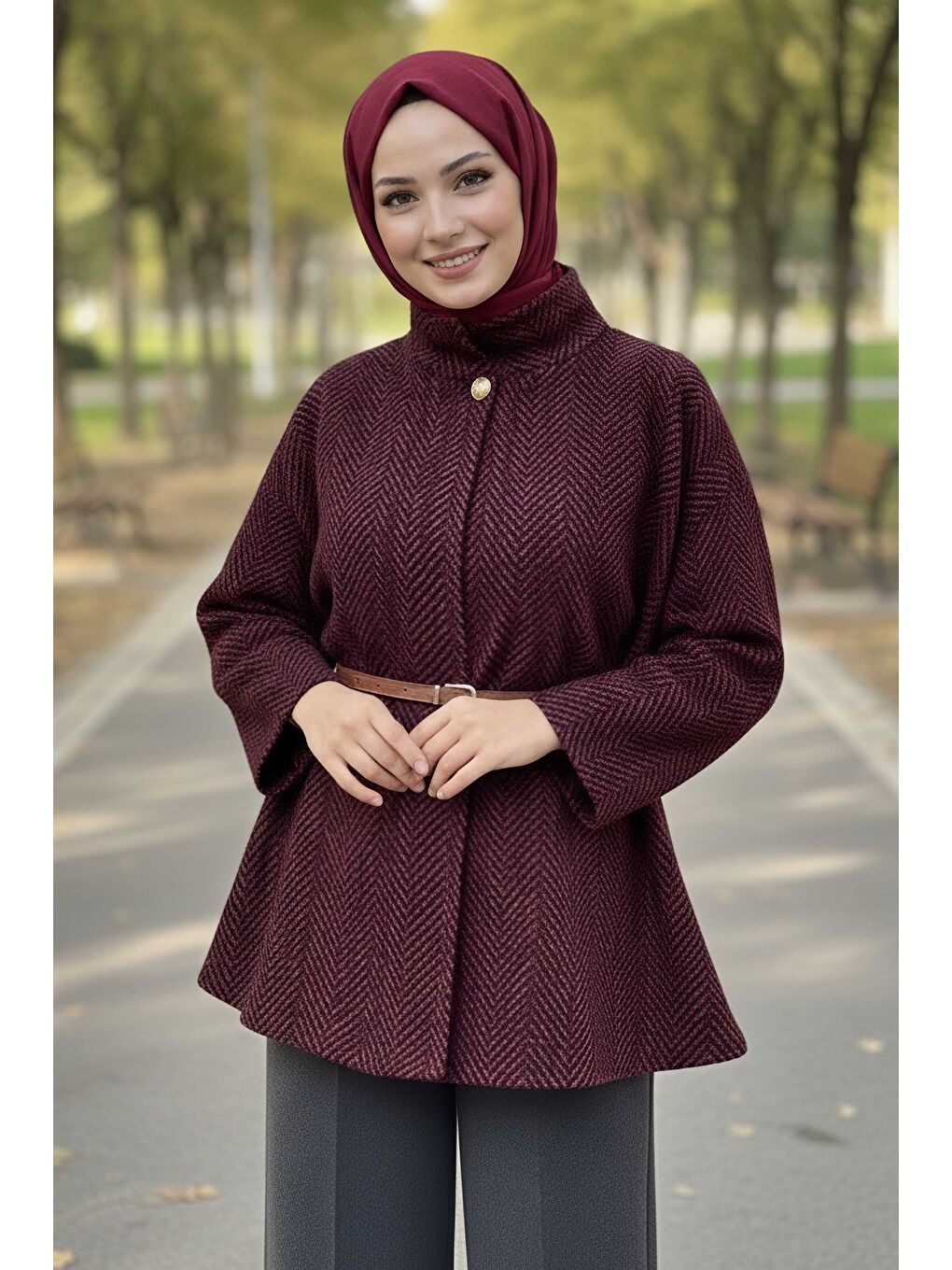 Kırmızı Zikzak Desenli Kemerli Pamço Kirmizi - 28031-KIRMIZI-1